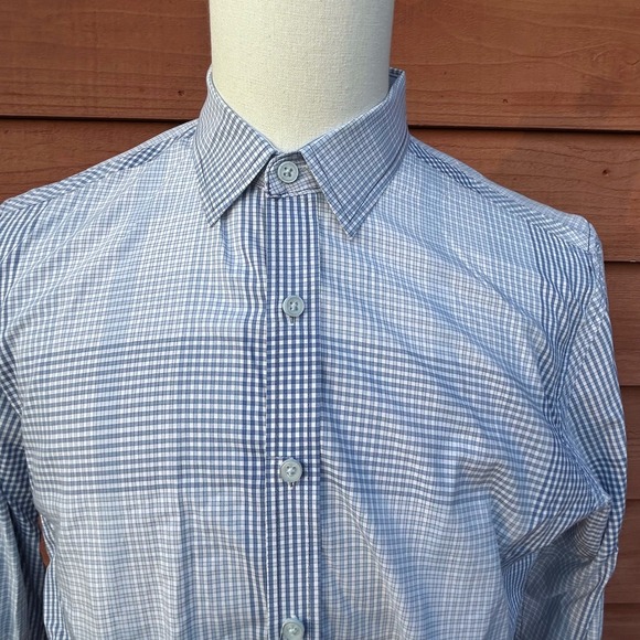 7 Diamonds Checkered Dress Shirt Long Sleeve Button Down Modern Fit L Light Blue - Picture 1 of 6